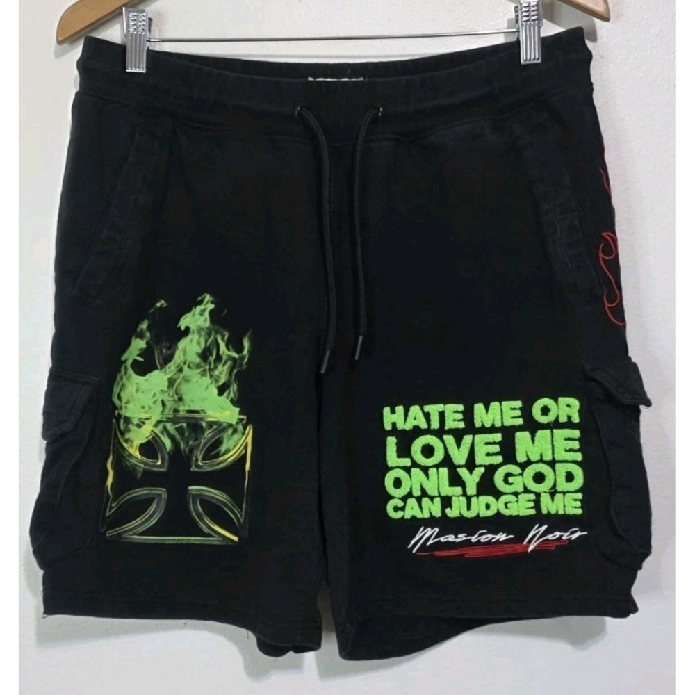 Maison Noir Men L Sweat Shorts Black‎ Cargo Pockets Lounge Judgement Day EUC